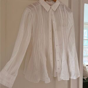 Maeve Cream-White Textured Stripe Button-Up Shirt